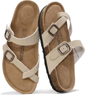 Project Cloud Genuine Leather Womens Sandals - Comfortable Cork Footbed Slides with Memory Foam Beach Essential Summer Sandals For Women 2025 (Lian)