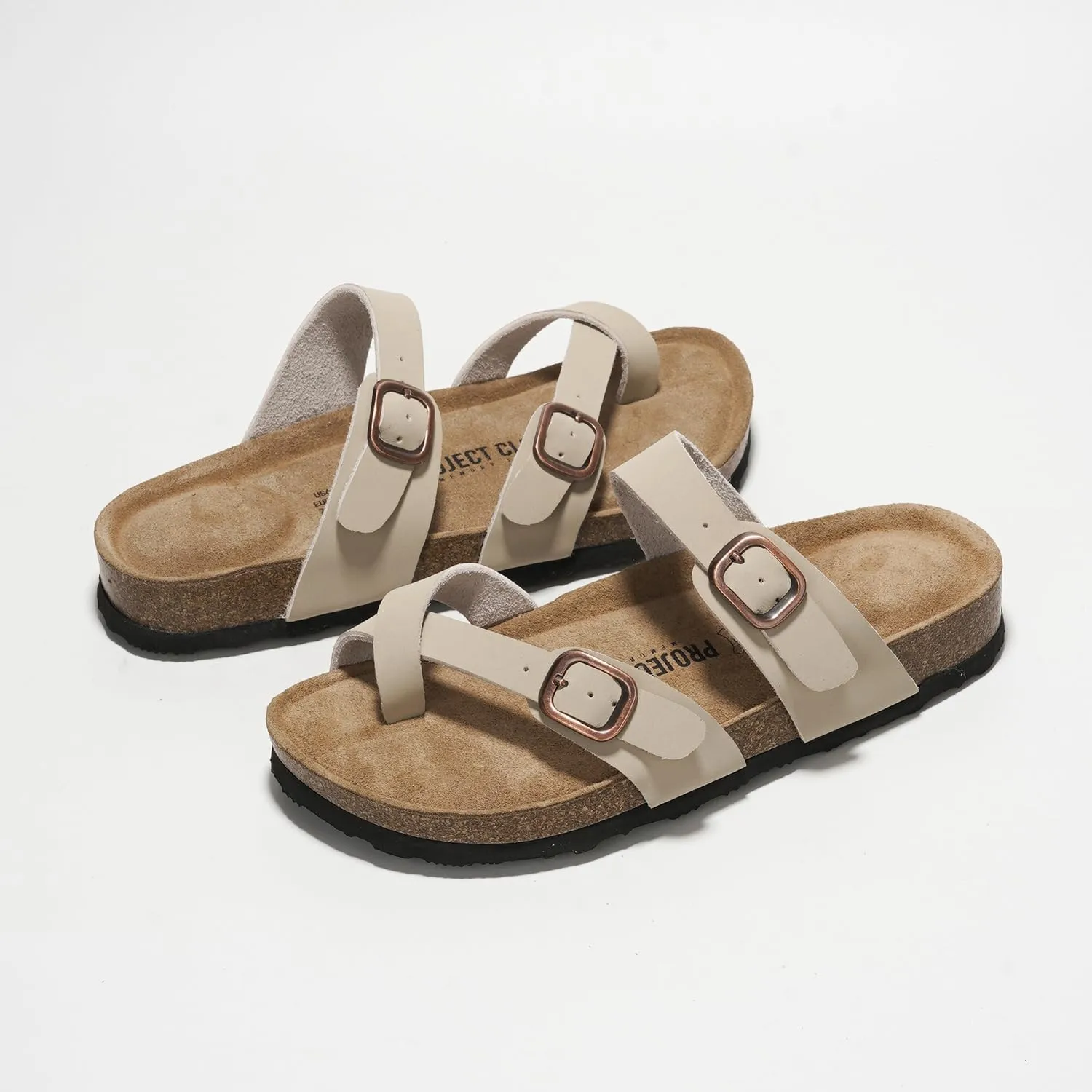 Project Cloud Genuine Leather Womens Sandals - Comfortable Cork Footbed Slides with Memory Foam Beach Essential Summer Sandals For Women 2025 (Lian)