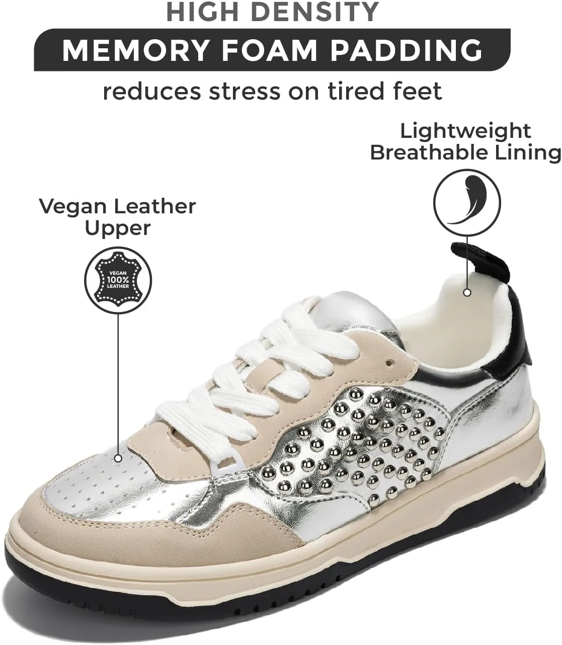 Project Cloud Sneakers for Women - Dunks Woman Comfortable Memory Foam Shoes for Women Footwear, Vegan Leather Women's Fashion Sneakers, Non-Slip Womens Shoes Machine Wash (Kiki)