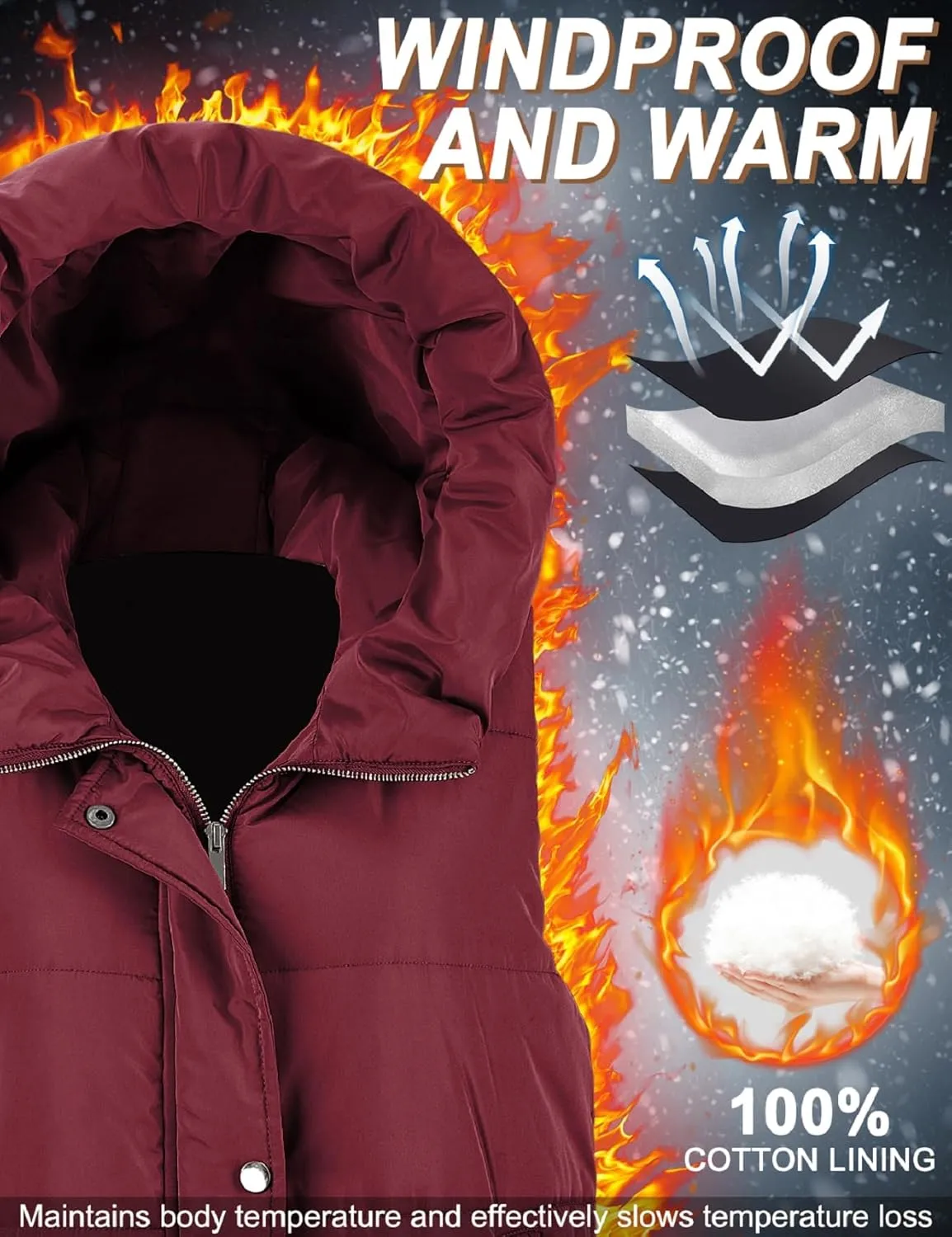 Puffer Vest for Women Long Down Hooded Vest Womens Sleeveless Zip Up Jacket Winter Thick Coats with Pockets