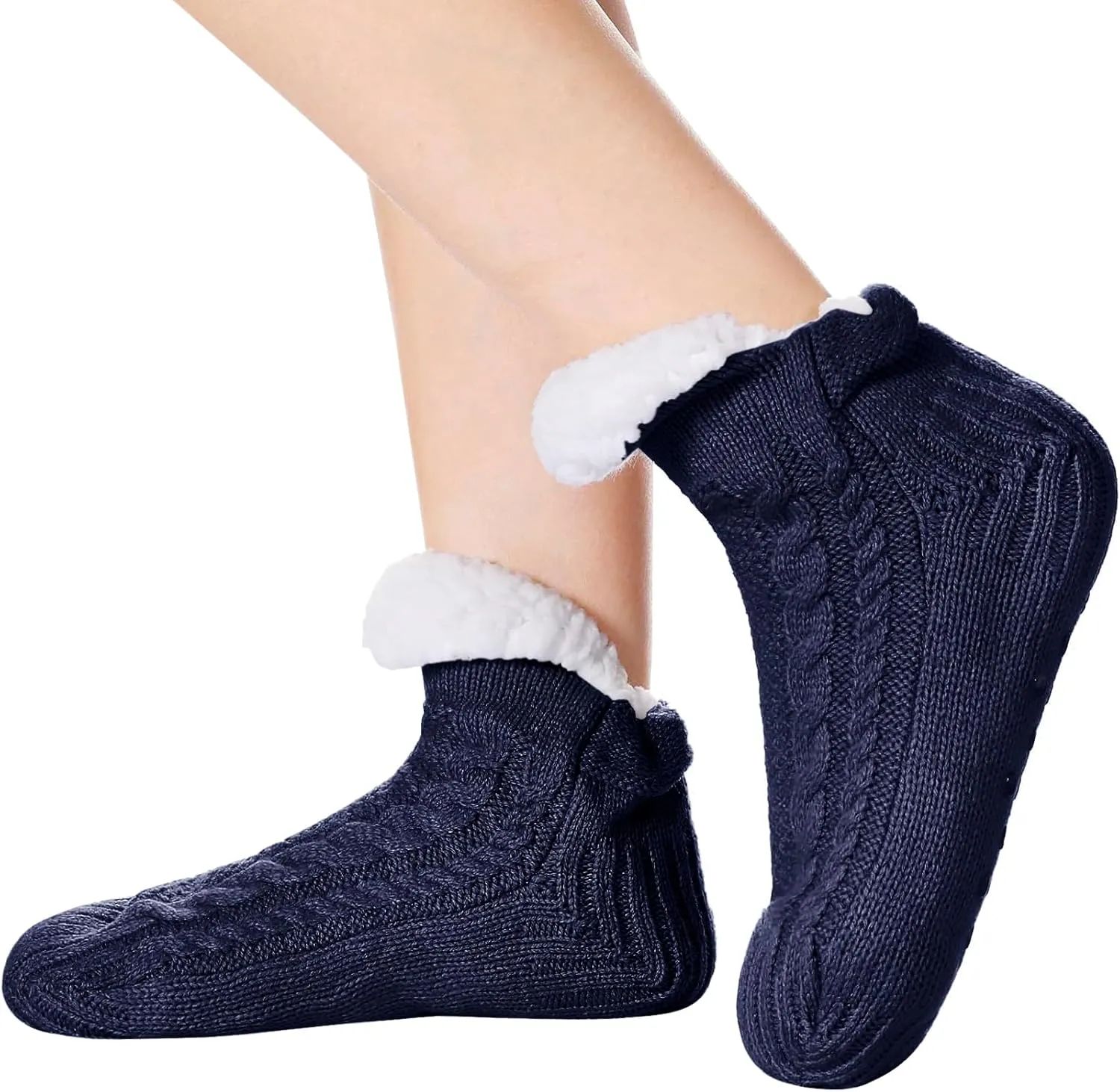PURFUN Electric Heated Fleece Socks Slippers for Men Women, Winter USB Heating Pad Knitted Socks Foot Heater Anti-Slip Thermal Home Indoor Slippers Footwear Foot Warmer