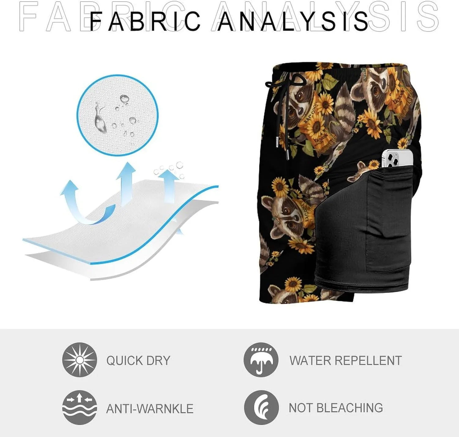 Raccoon Mom Sunflowers Men's Swim Trunks Quick Dry Board Shorts Swimwear Beach Shorts with Compression Liner