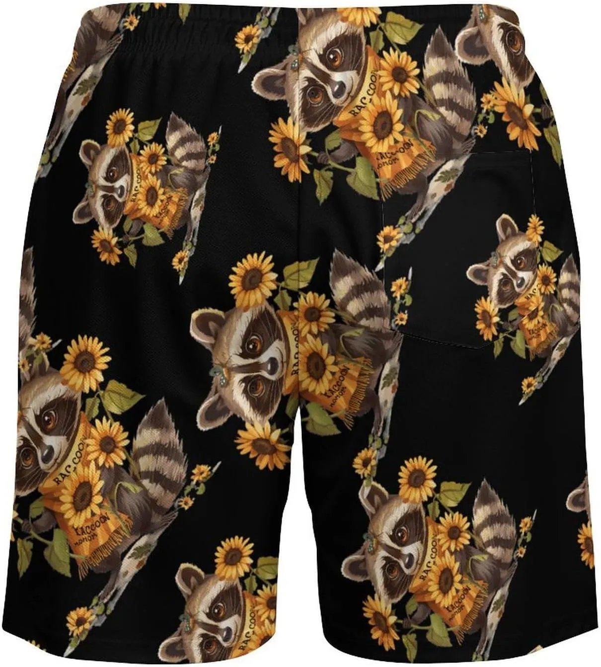Raccoon Mom Sunflowers Men's Swim Trunks Quick Dry Board Shorts Swimwear Beach Shorts with Compression Liner