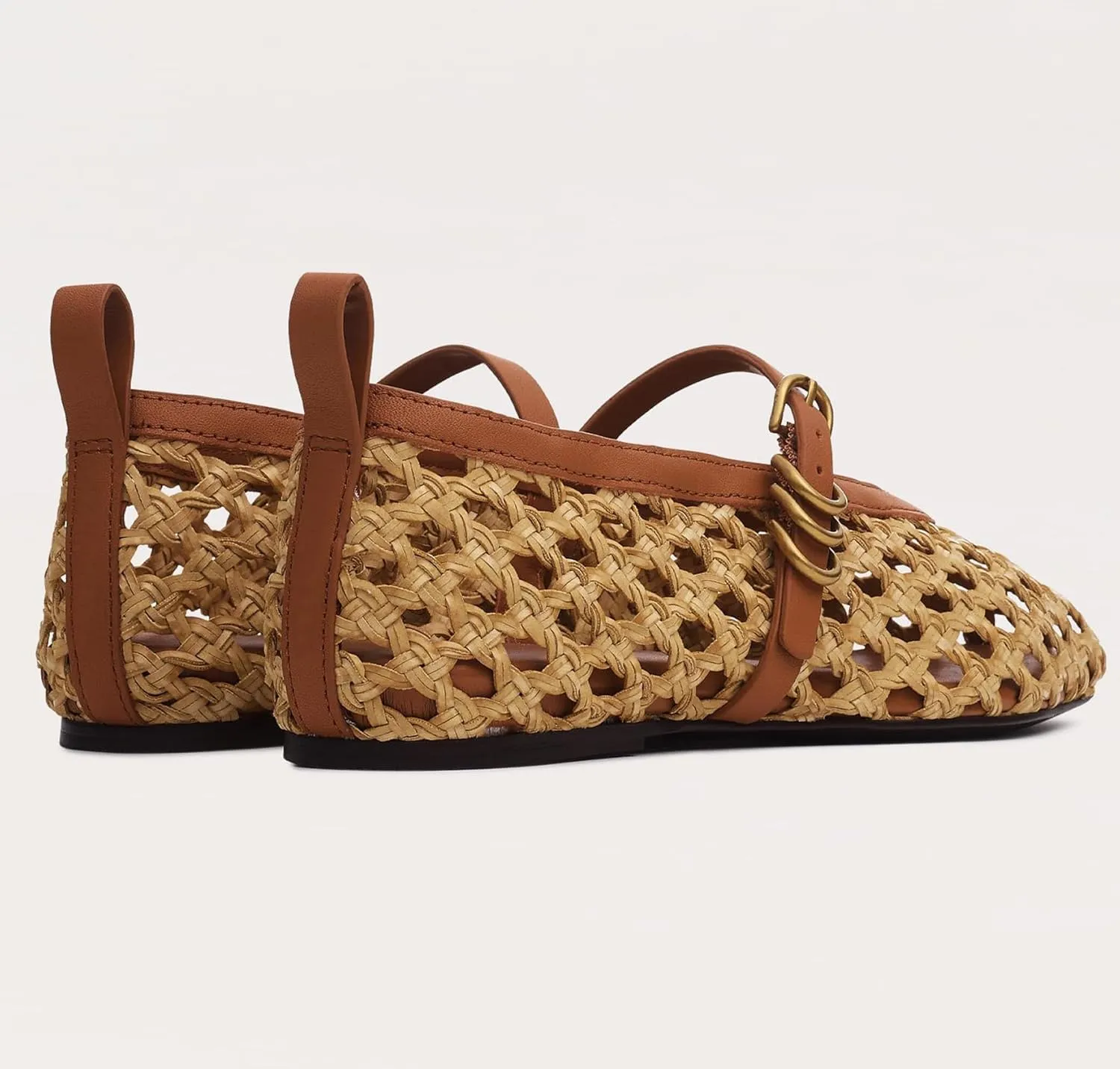 Raffia Woven Mesh Ballet Flats for Women Comfortable Metal Buckle Strap Mary Jane Ballet Flats Casual Closed Toe Ballerina Shoes.