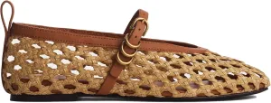 Raffia Woven Mesh Ballet Flats for Women Comfortable Metal Buckle Strap Mary Jane Ballet Flats Casual Closed Toe Ballerina Shoes.
