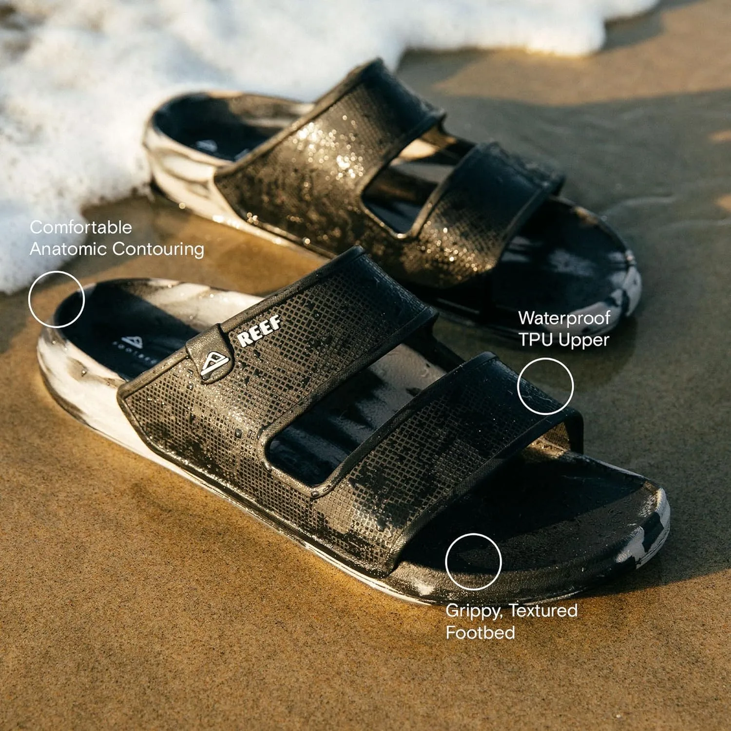REEF Oasis Double Up Men's Waterproof Slide Sandal, Soft and Supportive Molded Footbed