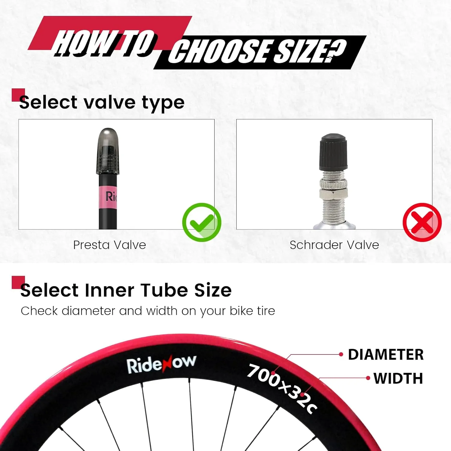 RideNow Bike Tire Tube for Road/MTB/Fatbike/Gravel/BMX, Bike Inner Tube with 45/65/85mm Presta Valves, Ultra-Light & Puncture Resistant TPU Inner Tube(Include Patch Repair Kits)