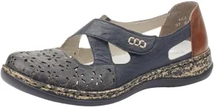Rieker 463H4 Daisy Leather Mary Jane Shoes for Women - Lightweight Anti-Sess Casual Flats with Breathable Cutouts and Shock-Absorbing Sole for All-Day Comfort Blue 7-7.5 M US