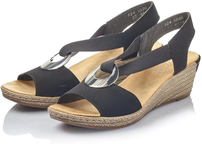 Rieker 624H6 Fanni Women's Wedge Sandals - Lightweight, Comfortable and Supportive - Slip On Sandals with Cushioned Insole and High Wedge for Everyday Stylish Wear Black 9.5 M US