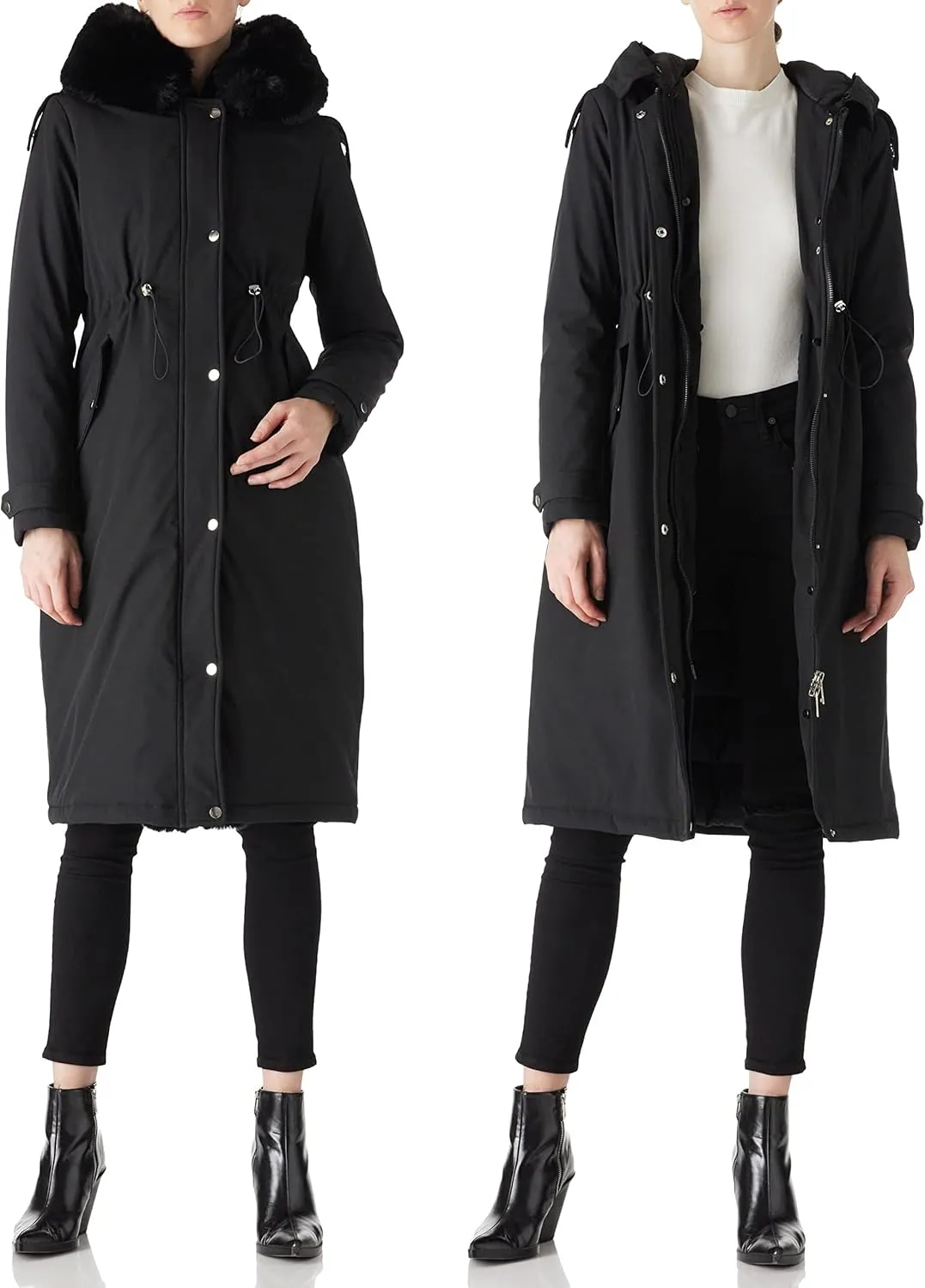 RISISSIDA Puffer Jacket Women Winter Fur Lined Coat with Long Fur Collar Hooded Cold-resistant, Warm Bubble Overcoat