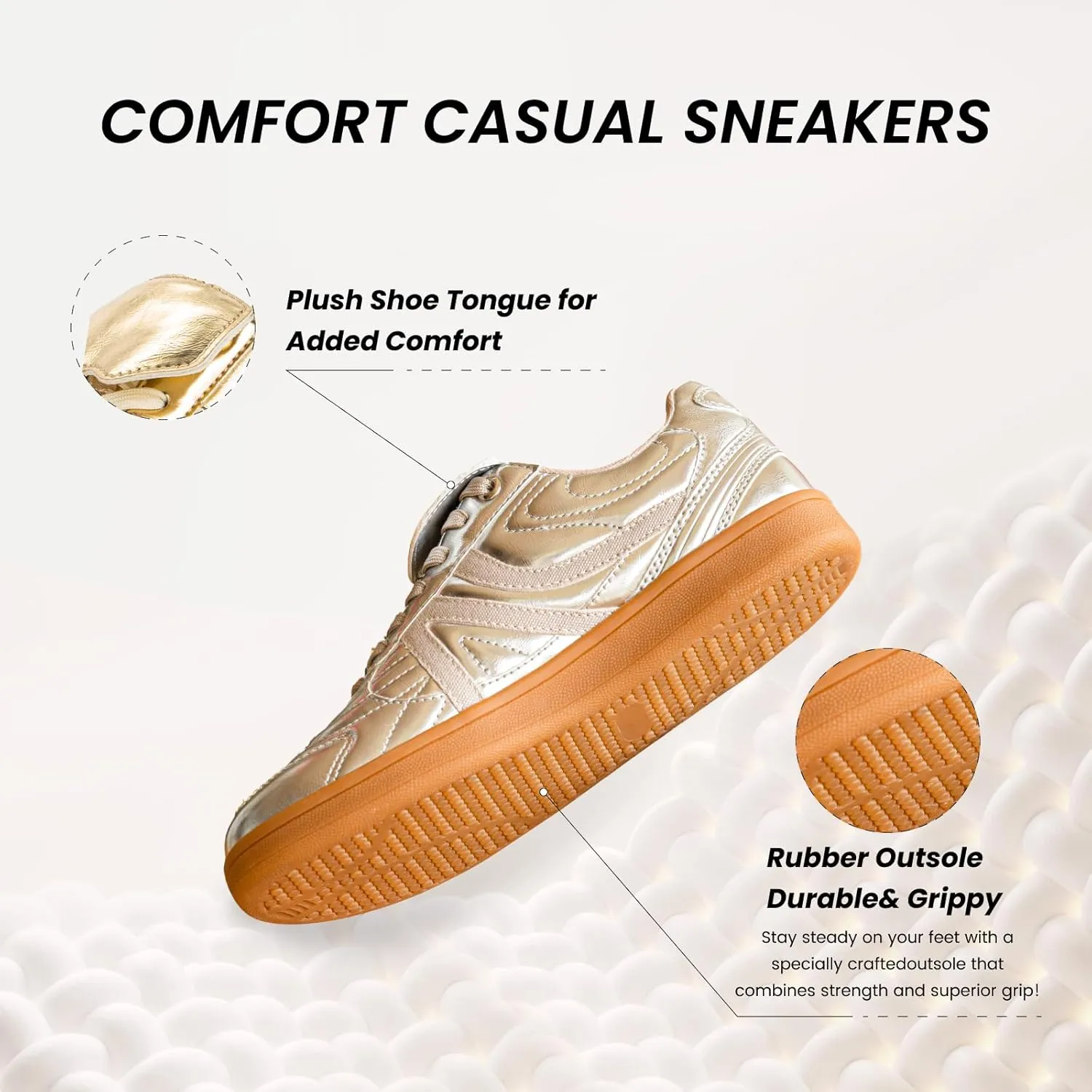 Rosella Carlie Sneakers for Women - Comfortable Casual Walking Tennis Shoes Non-Slip Shoes for Women - Lace-Up Fashion Sneakers Trendy Women's Footwear
