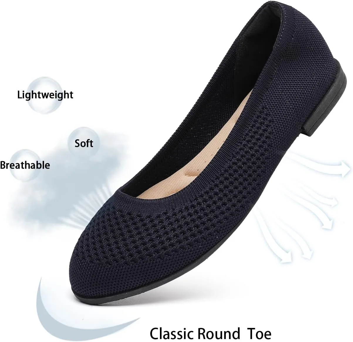 Saidoteto Women's Ballet Flats - Comfortable Round Toe Knit Slip-On Shoes, Casual Office Dress Flats for Work