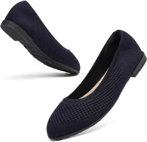 Saidoteto Women's Ballet Flats - Comfortable Round Toe Knit Slip-On Shoes, Casual Office Dress Flats for Work