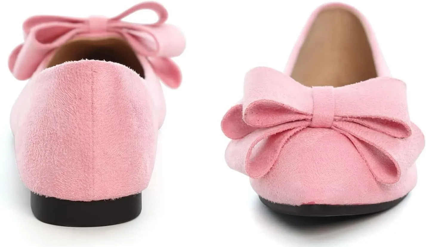 SAILING LU Bowknot Ballet Flats Womens Pointy Toe Casual Flat Shoes Suede Dress Shoes Wear to Work Slip On Moccasins
