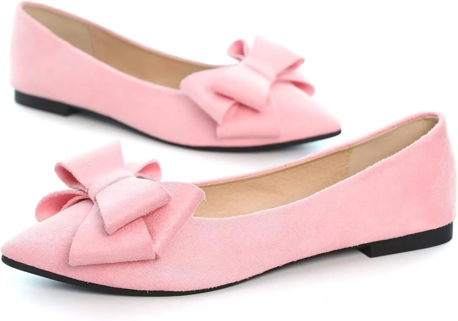 SAILING LU Bowknot Ballet Flats Womens Pointy Toe Casual Flat Shoes Suede Dress Shoes Wear to Work Slip On Moccasins