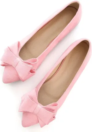 SAILING LU Bowknot Ballet Flats Womens Pointy Toe Casual Flat Shoes Suede Dress Shoes Wear to Work Slip On Moccasins