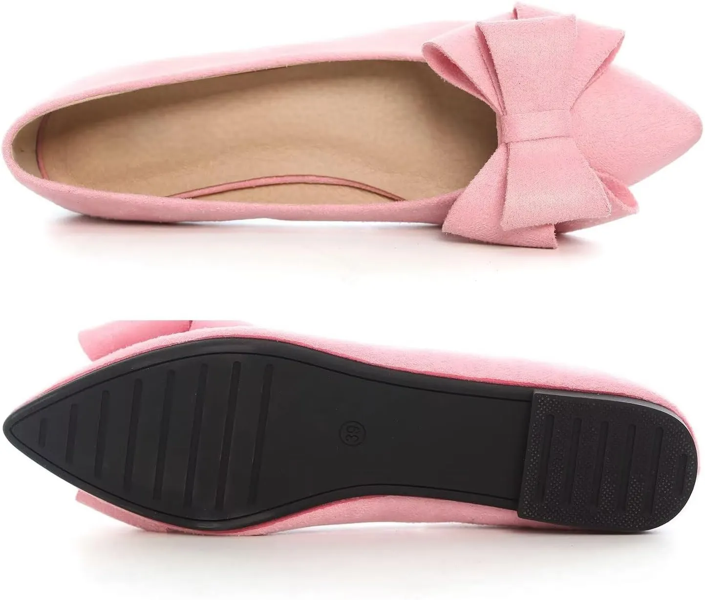 SAILING LU Bowknot Ballet Flats Womens Pointy Toe Casual Flat Shoes Suede Dress Shoes Wear to Work Slip On Moccasins