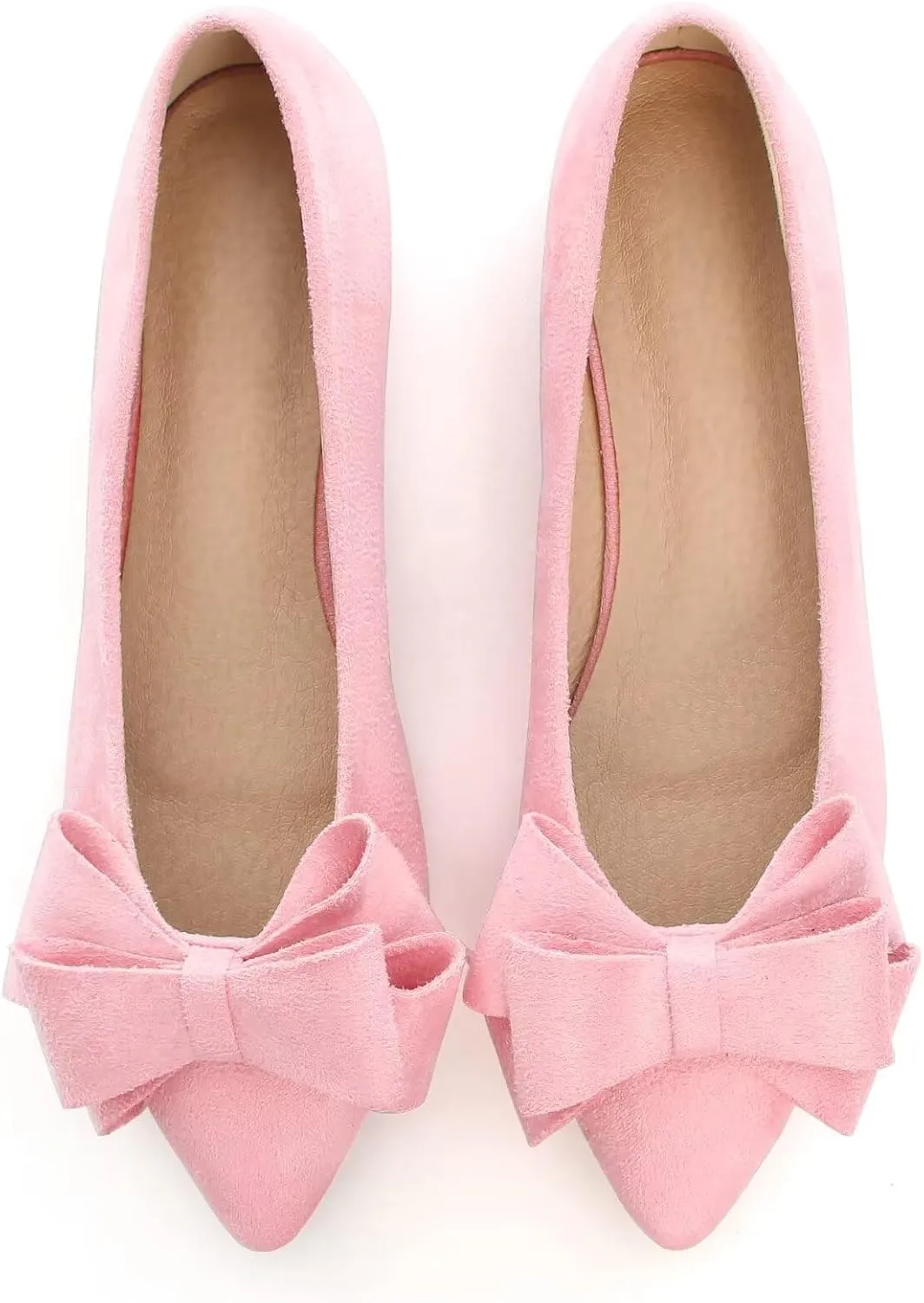 SAILING LU Bowknot Ballet Flats Womens Pointy Toe Casual Flat Shoes Suede Dress Shoes Wear to Work Slip On Moccasins