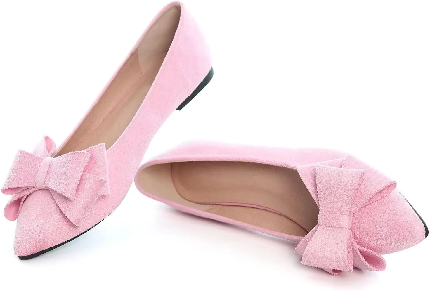 SAILING LU Bowknot Ballet Flats Womens Pointy Toe Casual Flat Shoes Suede Dress Shoes Wear to Work Slip On Moccasins
