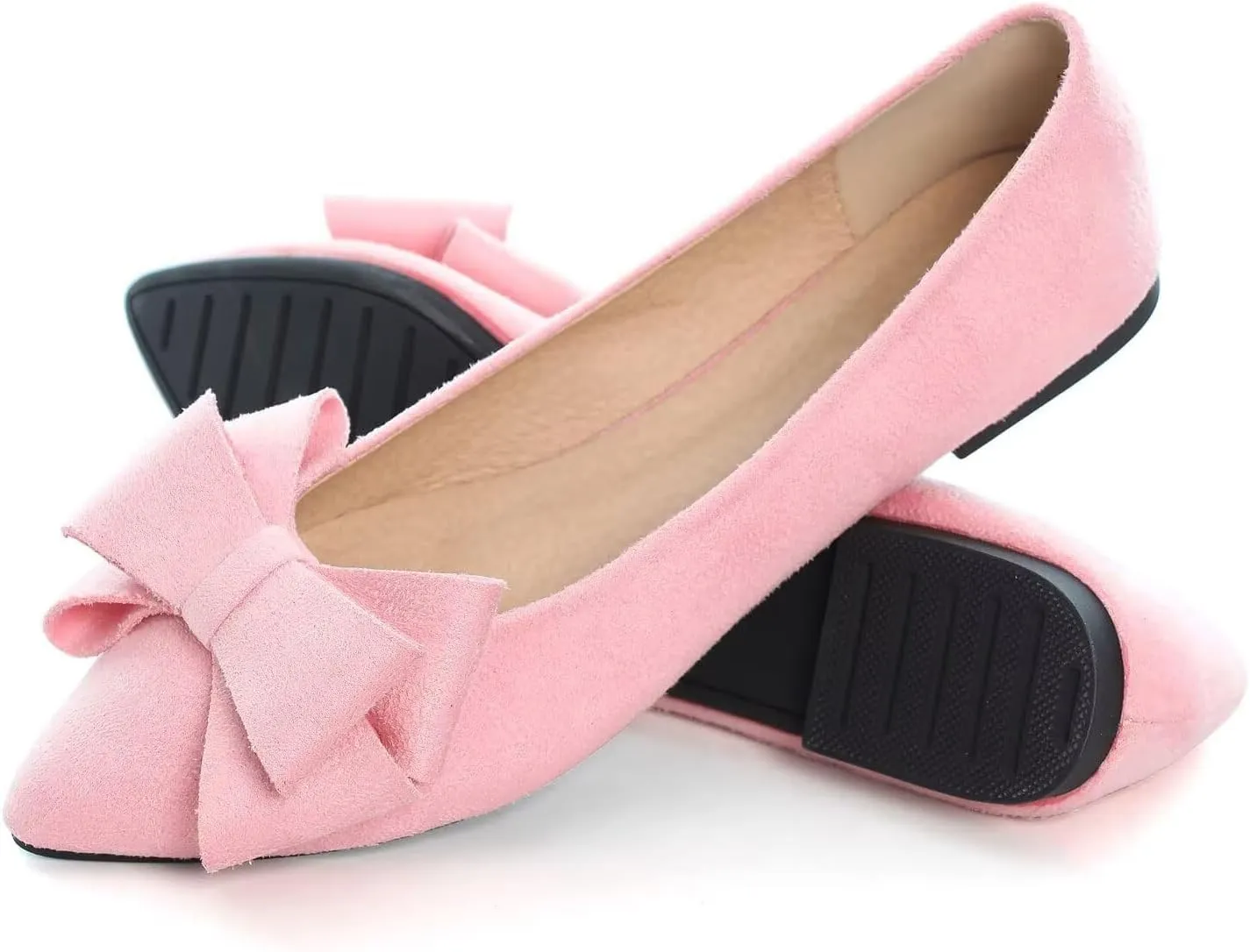 SAILING LU Bowknot Ballet Flats Womens Pointy Toe Casual Flat Shoes Suede Dress Shoes Wear to Work Slip On Moccasins