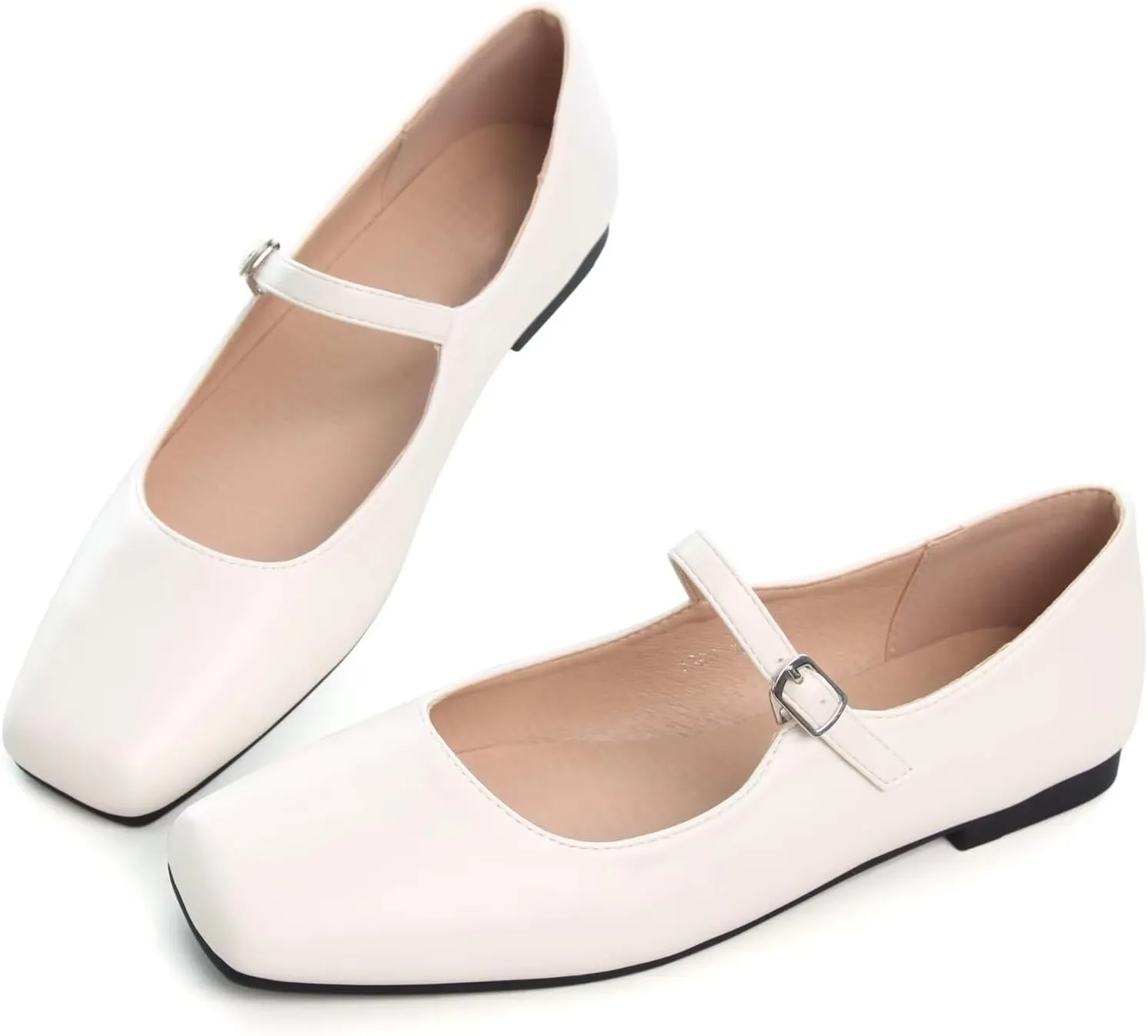 SAILING LU Mary Jane for Women Sqaure Toe Ballet Flats Strappy Low-Heels Stylish Comfortable Flat Shoes Cute Dress Wedding Shoes