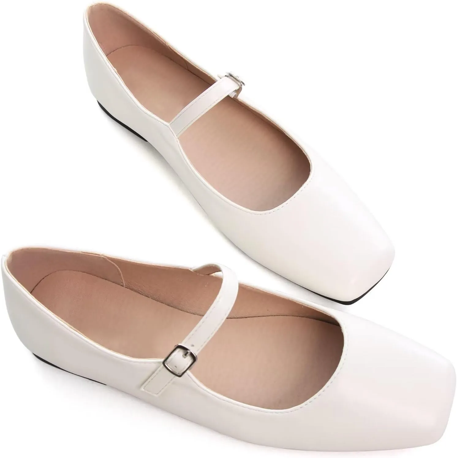 SAILING LU Mary Jane for Women Sqaure Toe Ballet Flats Strappy Low-Heels Stylish Comfortable Flat Shoes Cute Dress Wedding Shoes