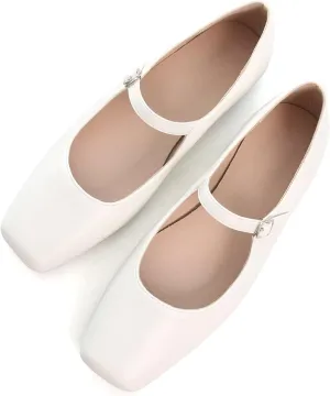 SAILING LU Mary Jane for Women Sqaure Toe Ballet Flats Strappy Low-Heels Stylish Comfortable Flat Shoes Cute Dress Wedding Shoes