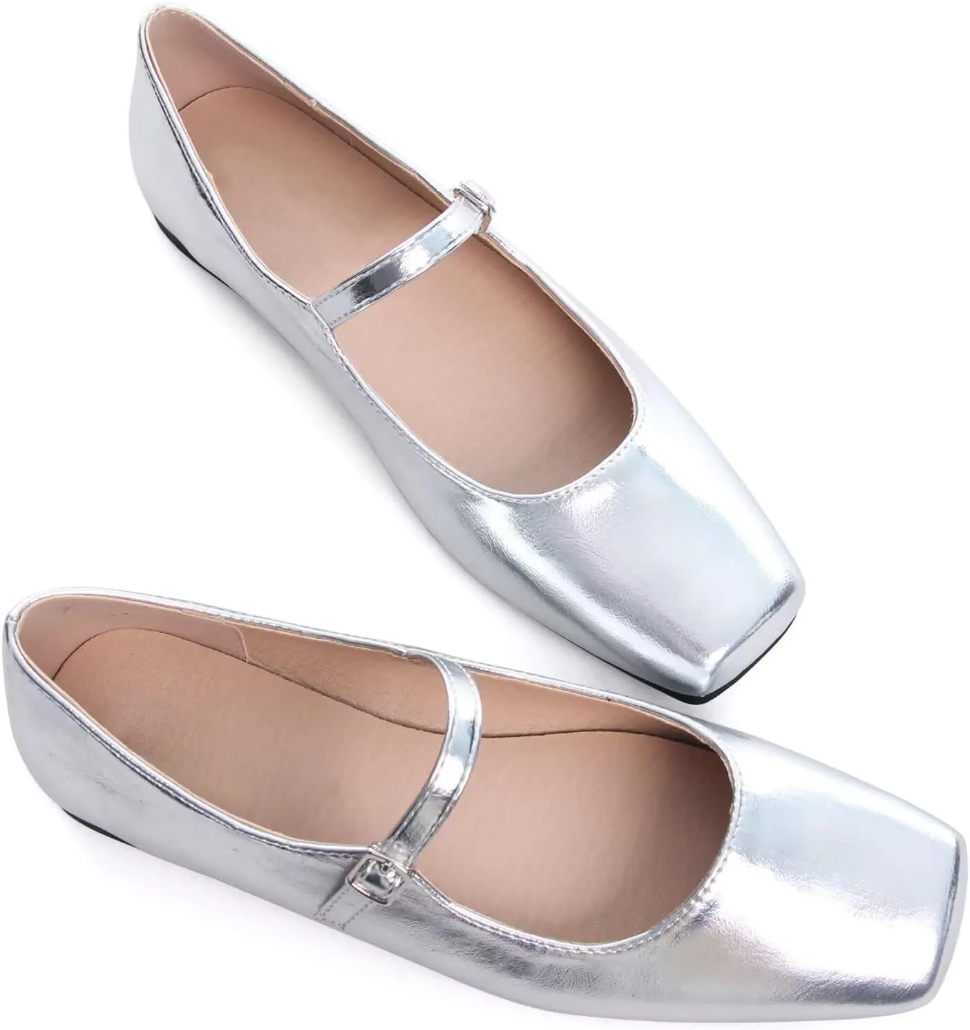 SAILING LU Mary Jane for Women Sqaure Toe Ballet Flats Strappy Low-Heels Stylish Comfortable Flat Shoes Cute Dress Wedding Shoes