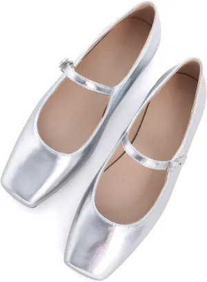 SAILING LU Mary Jane for Women Sqaure Toe Ballet Flats Strappy Low-Heels Stylish Comfortable Flat Shoes Cute Dress Wedding Shoes