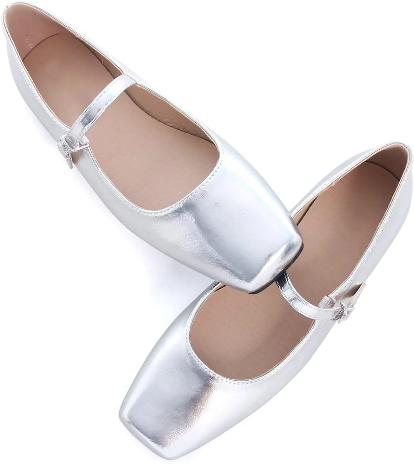 SAILING LU Mary Jane for Women Sqaure Toe Ballet Flats Strappy Low-Heels Stylish Comfortable Flat Shoes Cute Dress Wedding Shoes