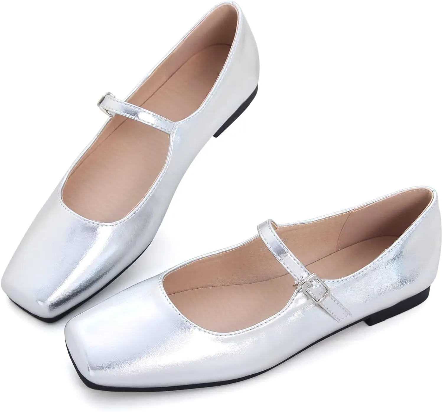 SAILING LU Mary Jane for Women Sqaure Toe Ballet Flats Strappy Low-Heels Stylish Comfortable Flat Shoes Cute Dress Wedding Shoes