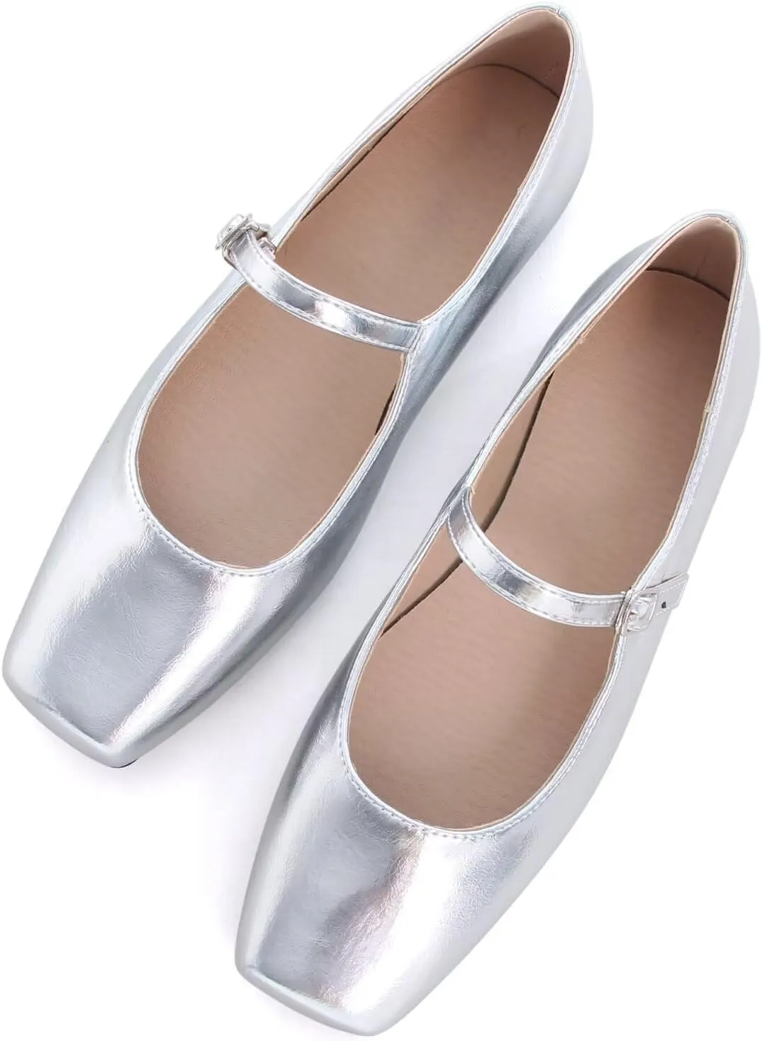 SAILING LU Mary Jane for Women Sqaure Toe Ballet Flats Strappy Low-Heels Stylish Comfortable Flat Shoes Cute Dress Wedding Shoes