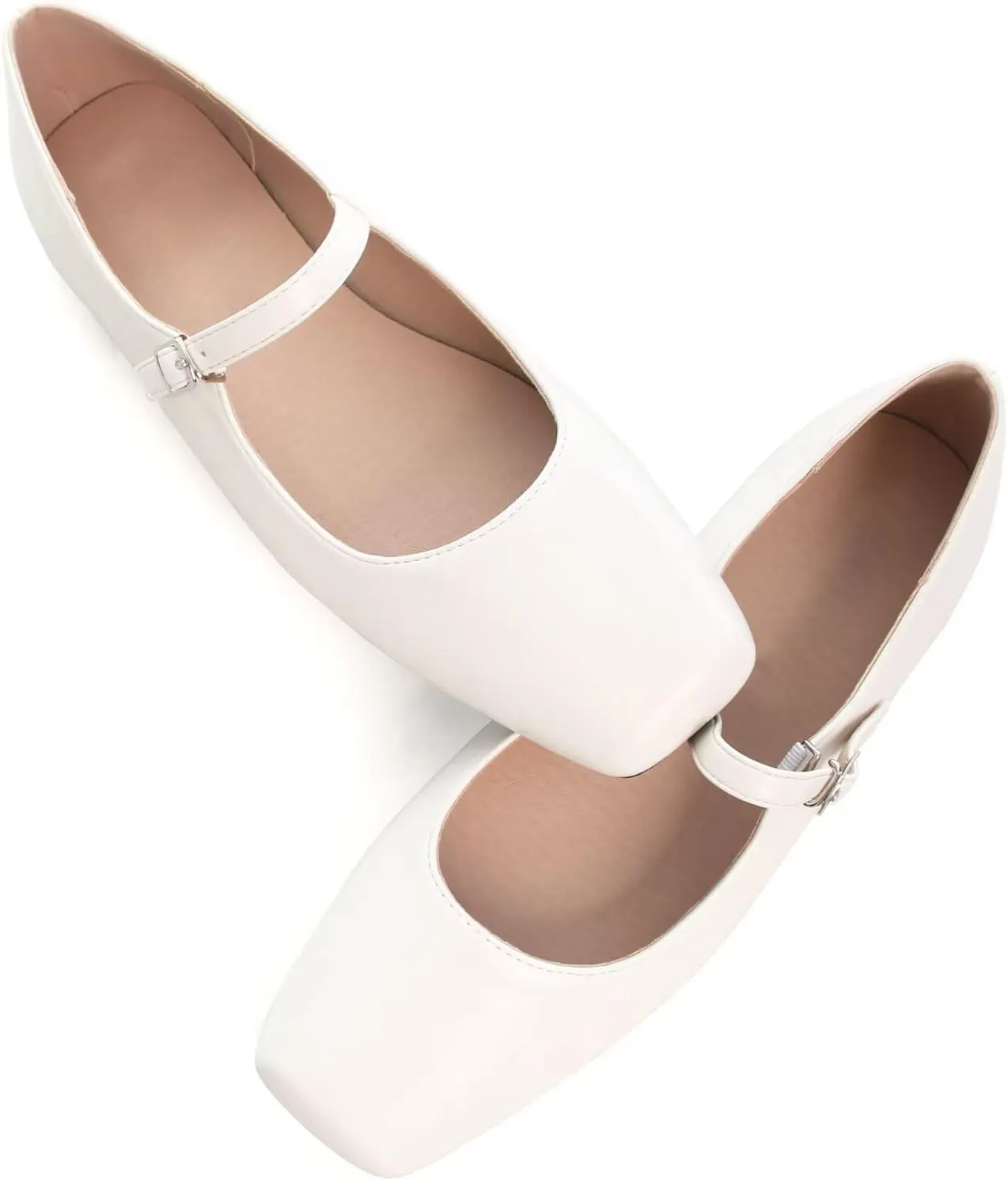 SAILING LU Mary Jane for Women Sqaure Toe Ballet Flats Strappy Low-Heels Stylish Comfortable Flat Shoes Cute Dress Wedding Shoes