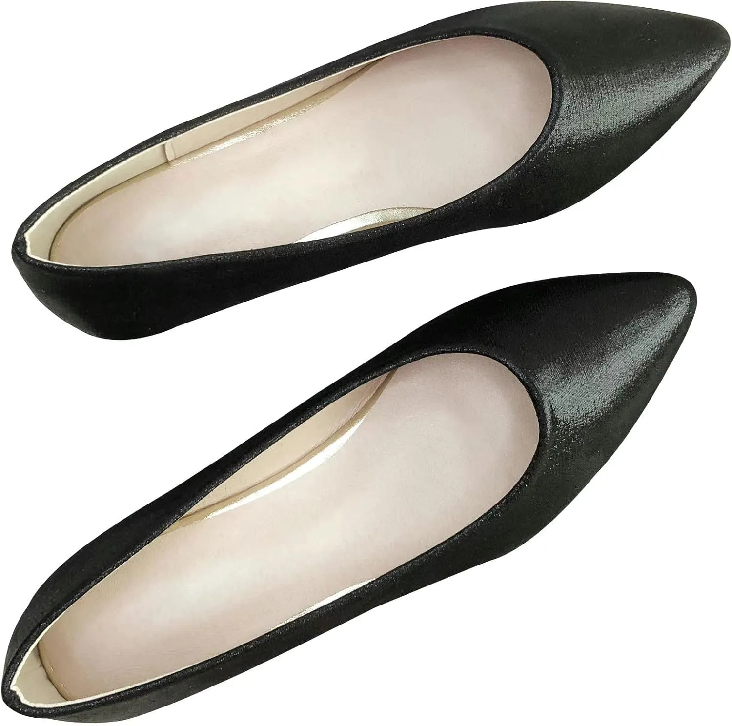 SAILING LU Women's Ballet Flats Black PU Leather Dress Shoes Rhinestone Wedding Glitter Comfortable Pointed Toe Slip on Loafers