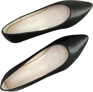 SAILING LU Women's Ballet Flats Black PU Leather Dress Shoes Rhinestone Wedding Glitter Comfortable Pointed Toe Slip on Loafers