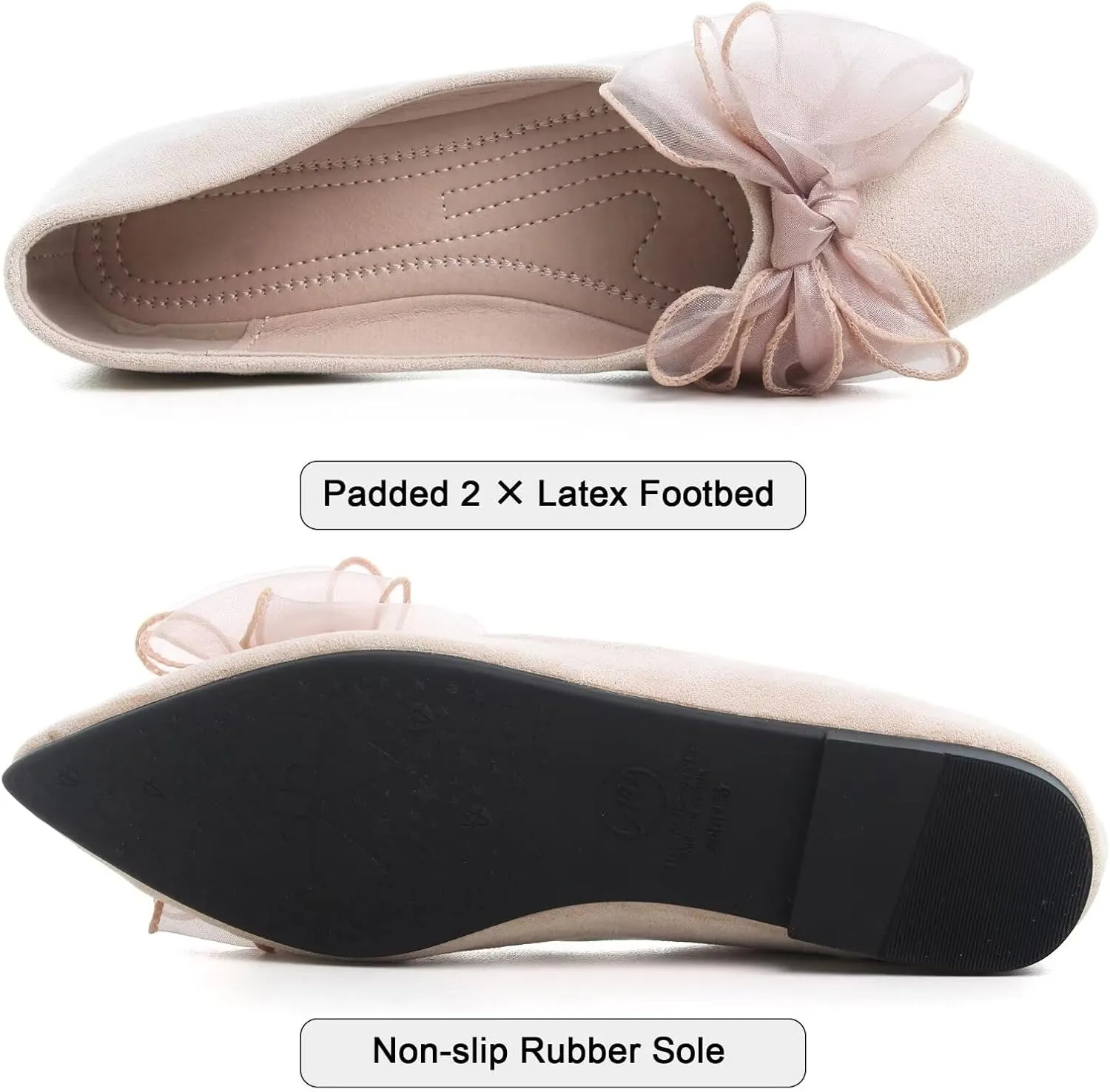 SAILING LU Womens Bow-Knot Ballet Flats Pointed Toe Low-Heel Shoes Suede Dress Shoes Slip On Moccasins