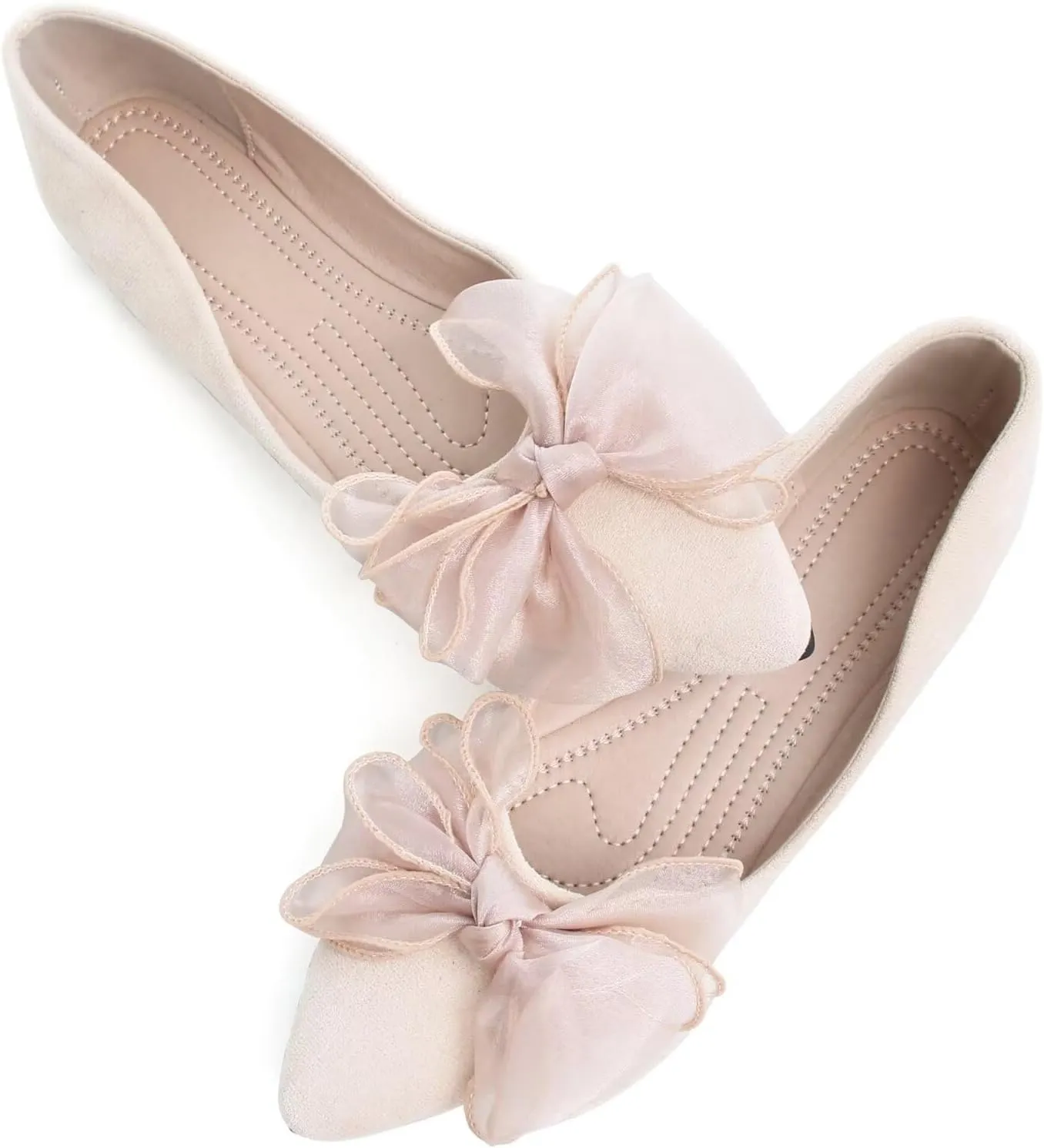 SAILING LU Womens Bow-Knot Ballet Flats Pointed Toe Low-Heel Shoes Suede Dress Shoes Slip On Moccasins