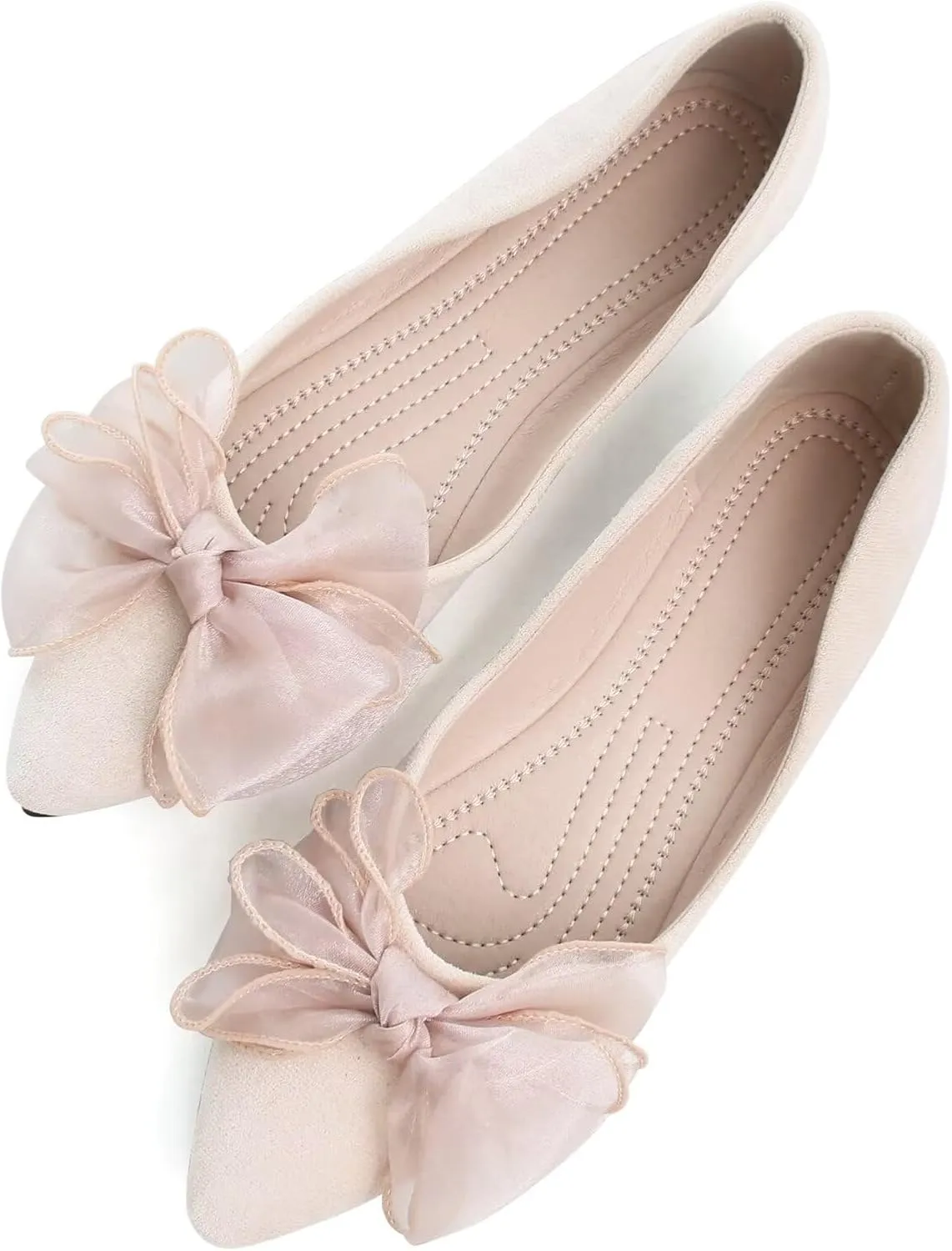 SAILING LU Womens Bow-Knot Ballet Flats Pointed Toe Low-Heel Shoes Suede Dress Shoes Slip On Moccasins