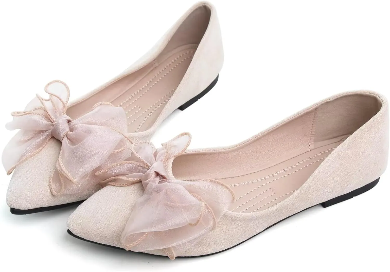SAILING LU Womens Bow-Knot Ballet Flats Pointed Toe Low-Heel Shoes Suede Dress Shoes Slip On Moccasins