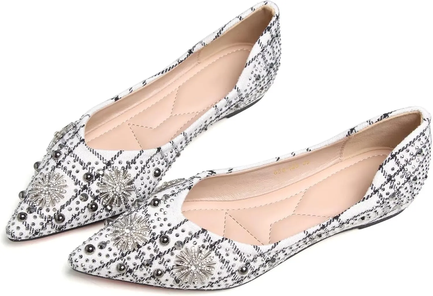 SAILING LU Women's Flats Shoes Sparkly Rhinestone Dressy Casual Slip ons Ballet Flats Floral Dress Shoes for Women Wedding Flats Comfortable
