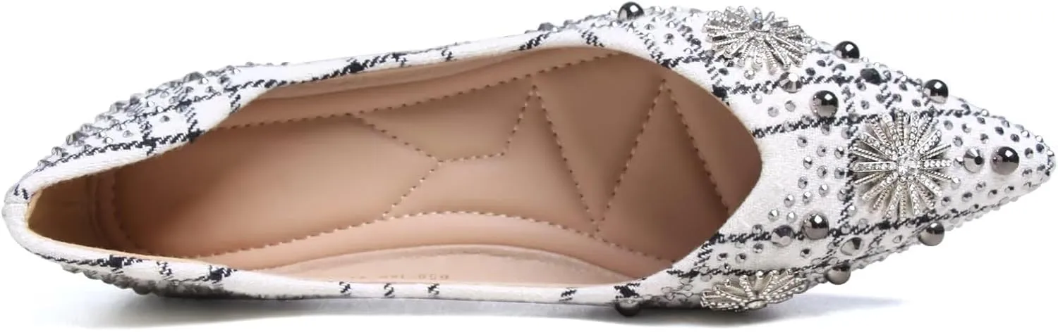 SAILING LU Women's Flats Shoes Sparkly Rhinestone Dressy Casual Slip ons Ballet Flats Floral Dress Shoes for Women Wedding Flats Comfortable