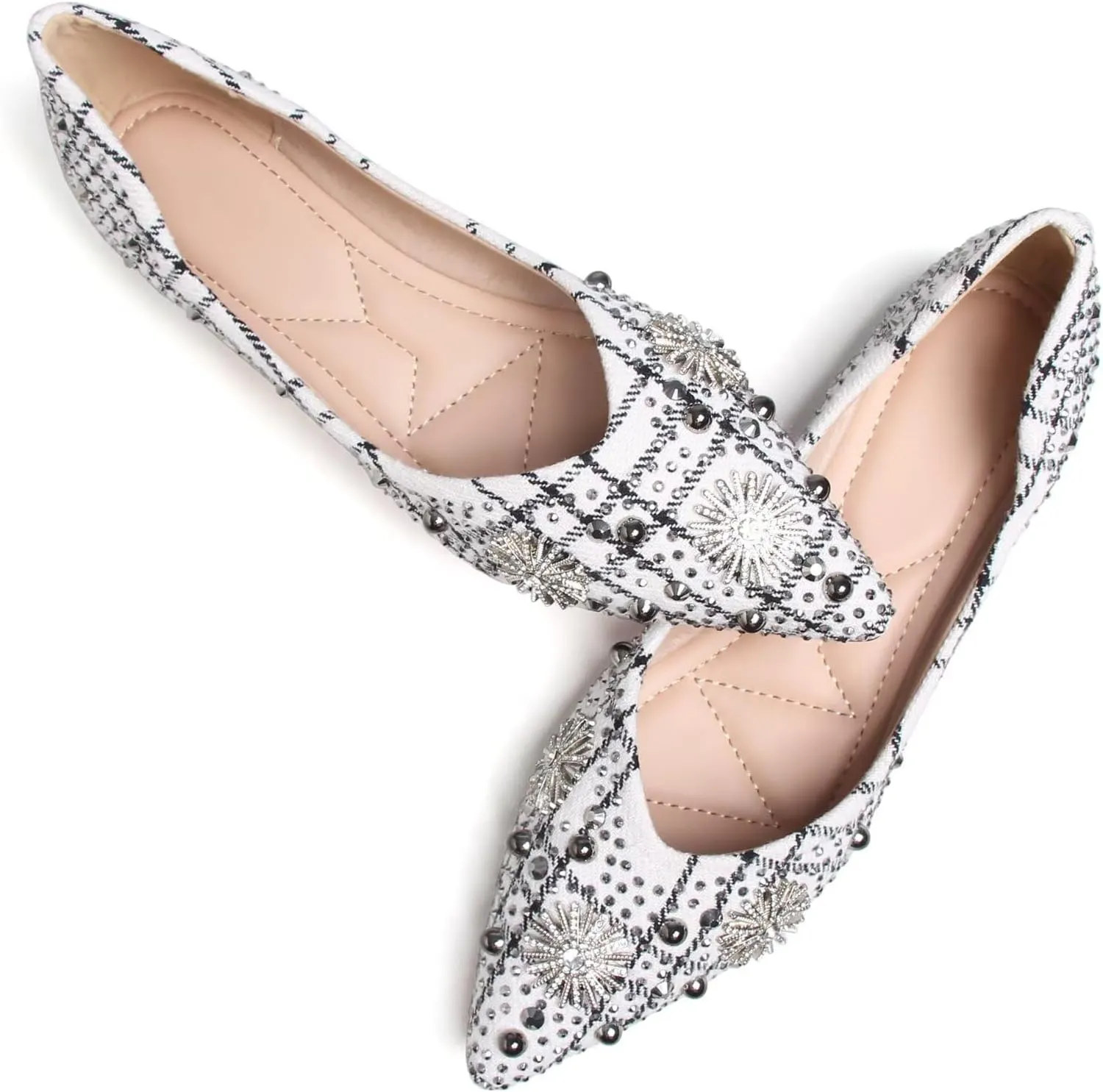 SAILING LU Women's Flats Shoes Sparkly Rhinestone Dressy Casual Slip ons Ballet Flats Floral Dress Shoes for Women Wedding Flats Comfortable