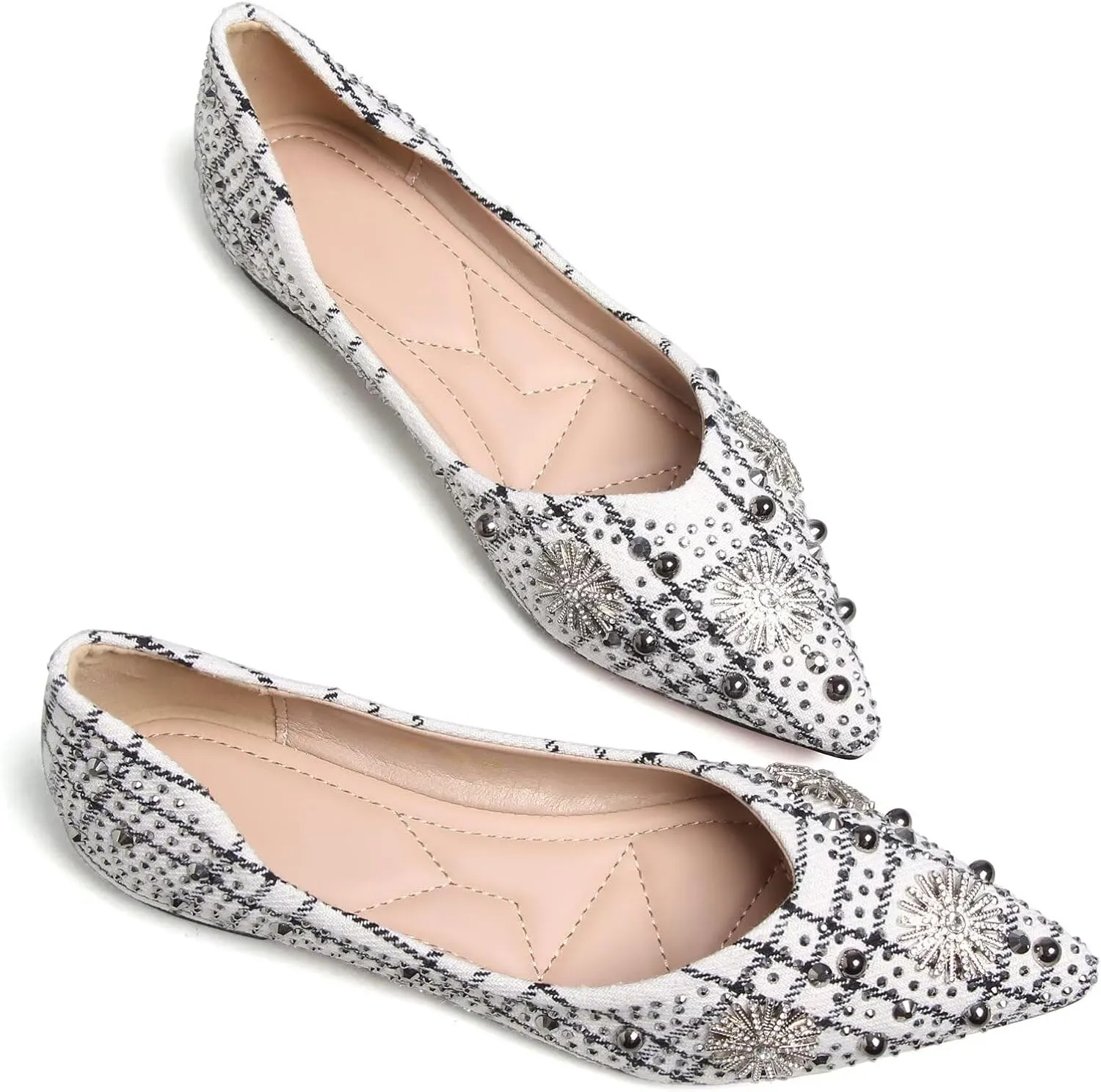 SAILING LU Women's Flats Shoes Sparkly Rhinestone Dressy Casual Slip ons Ballet Flats Floral Dress Shoes for Women Wedding Flats Comfortable