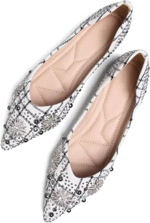 SAILING LU Women's Flats Shoes Sparkly Rhinestone Dressy Casual Slip ons Ballet Flats Floral Dress Shoes for Women Wedding Flats Comfortable