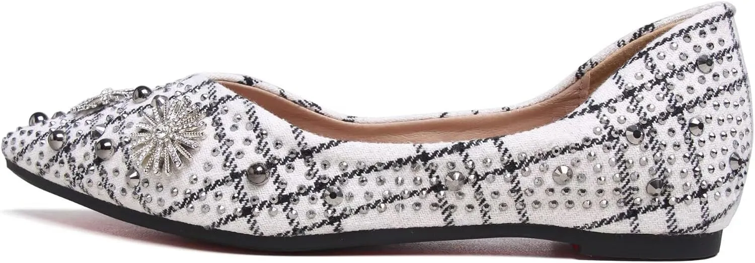 SAILING LU Women's Flats Shoes Sparkly Rhinestone Dressy Casual Slip ons Ballet Flats Floral Dress Shoes for Women Wedding Flats Comfortable