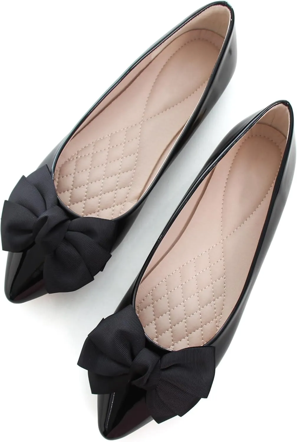 SAILING LU Womens Pointed Toe Shoes PU Ballet Flats Bow-Knot Dress Shoes Slip-on Comfortable Wear to Work Walking Flat Slip-ons