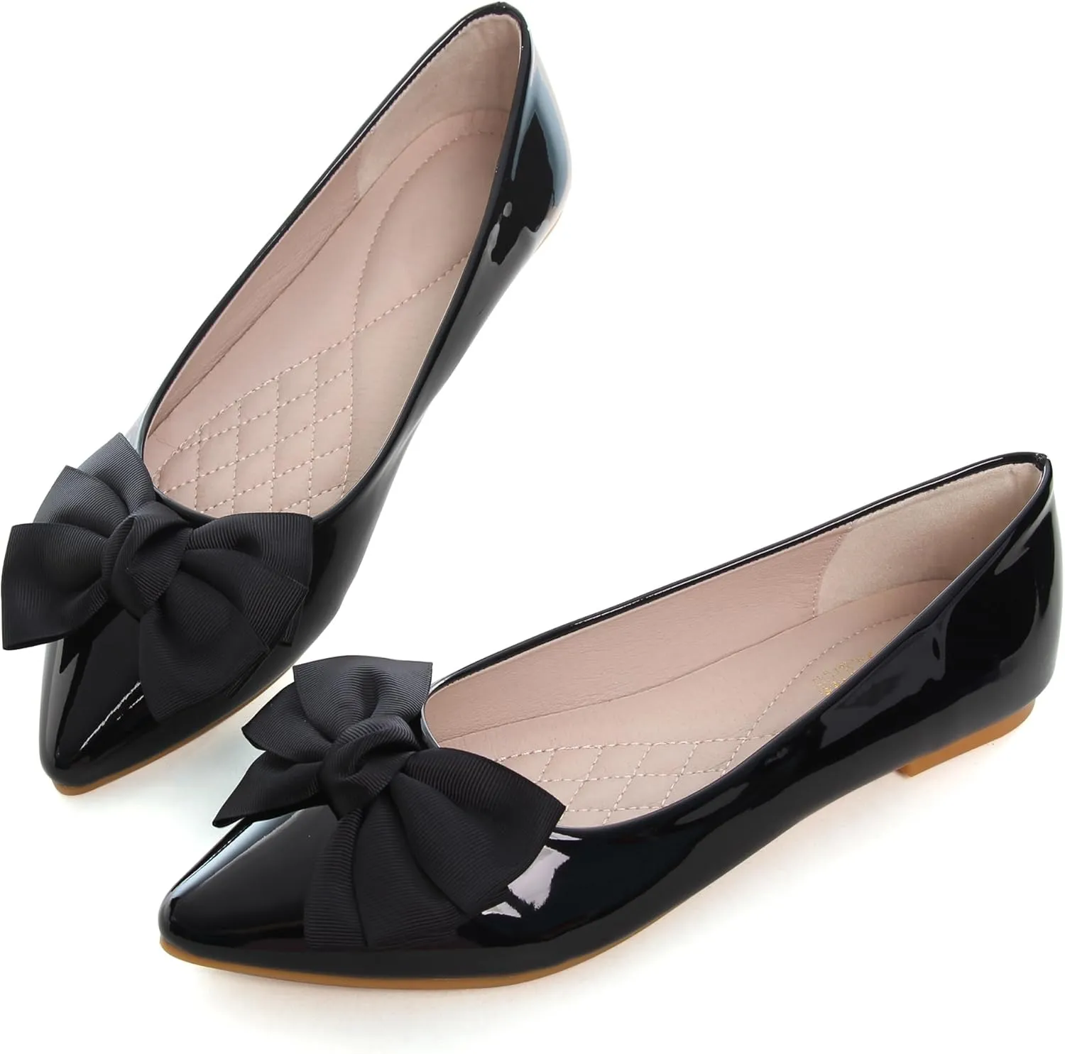 SAILING LU Womens Pointed Toe Shoes PU Ballet Flats Bow-Knot Dress Shoes Slip-on Comfortable Wear to Work Walking Flat Slip-ons