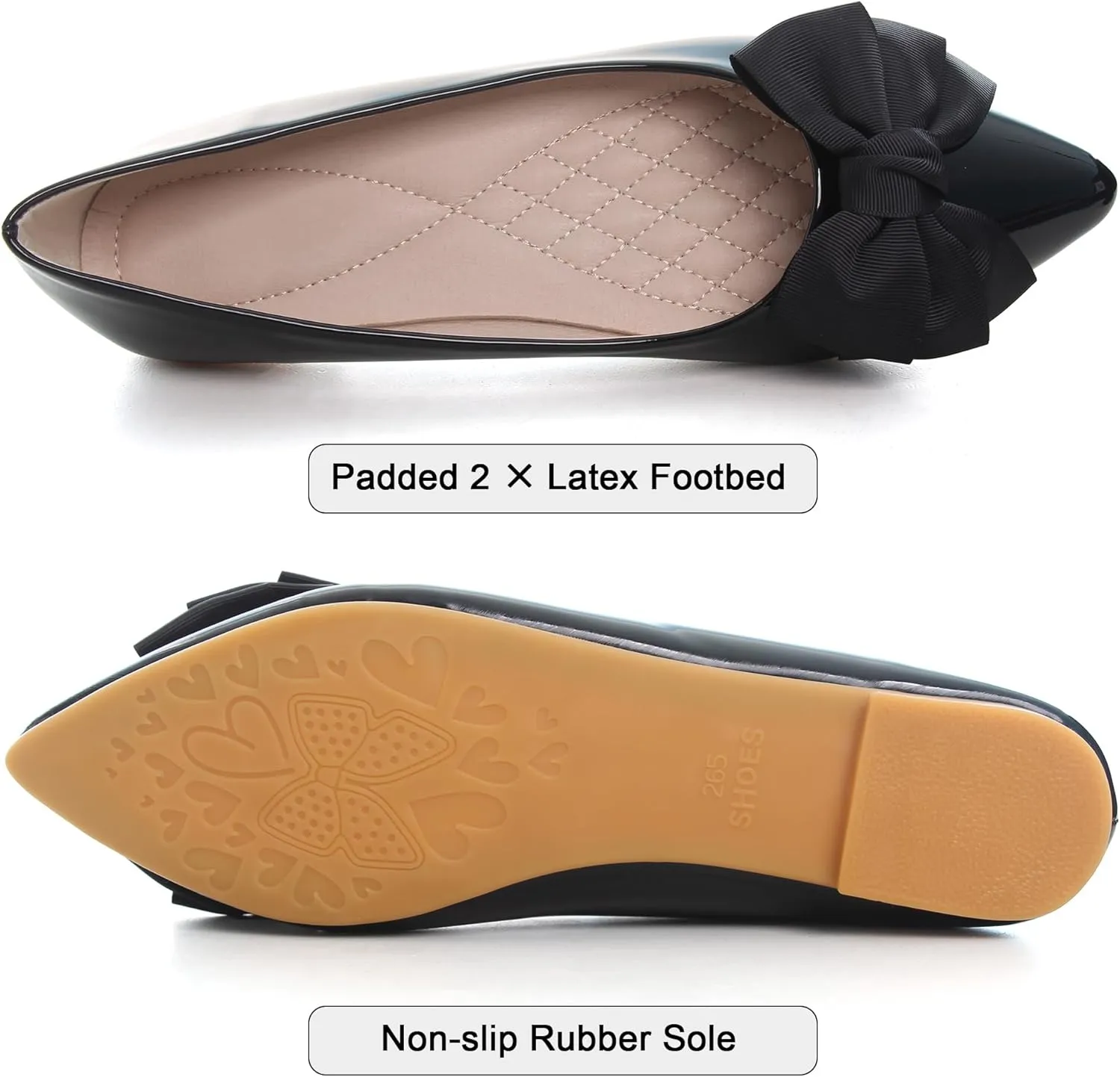SAILING LU Womens Pointed Toe Shoes PU Ballet Flats Bow-Knot Dress Shoes Slip-on Comfortable Wear to Work Walking Flat Slip-ons