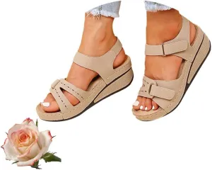 Sandals for Women 2025 Soft & Stylish Wedge Sandals Leather Orthopedic Walking Platform Shoes Women Casual Dressy
