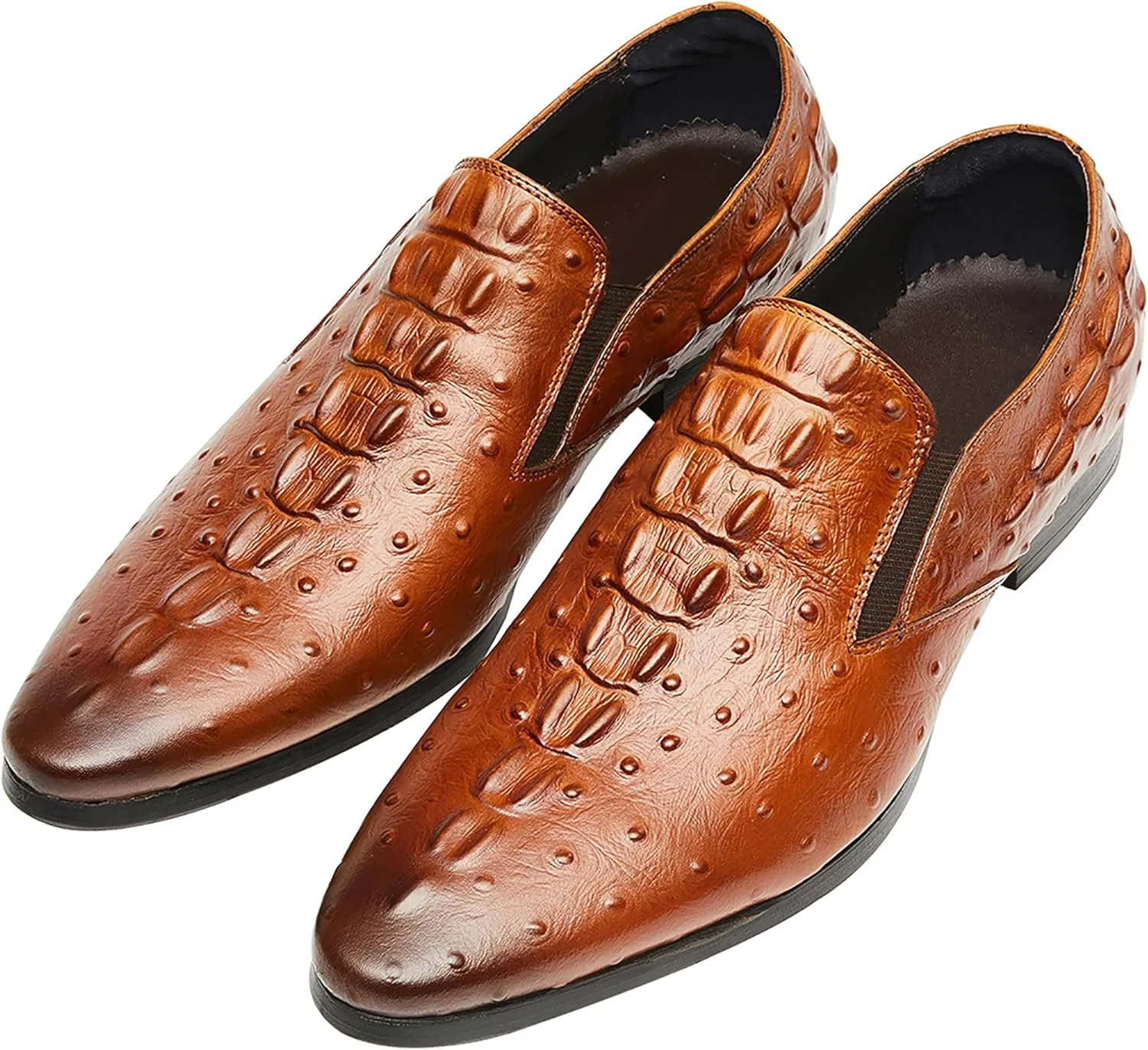 Santimon Casual Slip On Pointed-Toe Genuine Leather Alligator Patent Buttons Dress Loafers for Men Fashion Shoes Business Wedding Party Formal